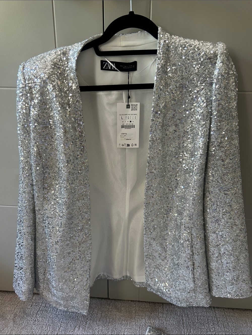 Zara Silver Sequin Blazer and Shorts Set - Picture 2 of 6